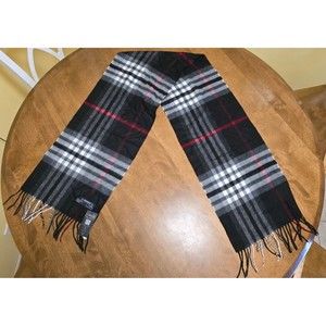 V. FRAAS Cashmink Scarf Fringed Plaid Black Grey White Red 72" L Germany NWT